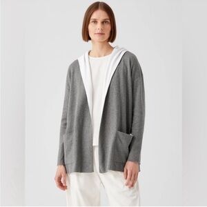 Eileen Fisher Hooded Cardigan In Slate Gray, Size Medium